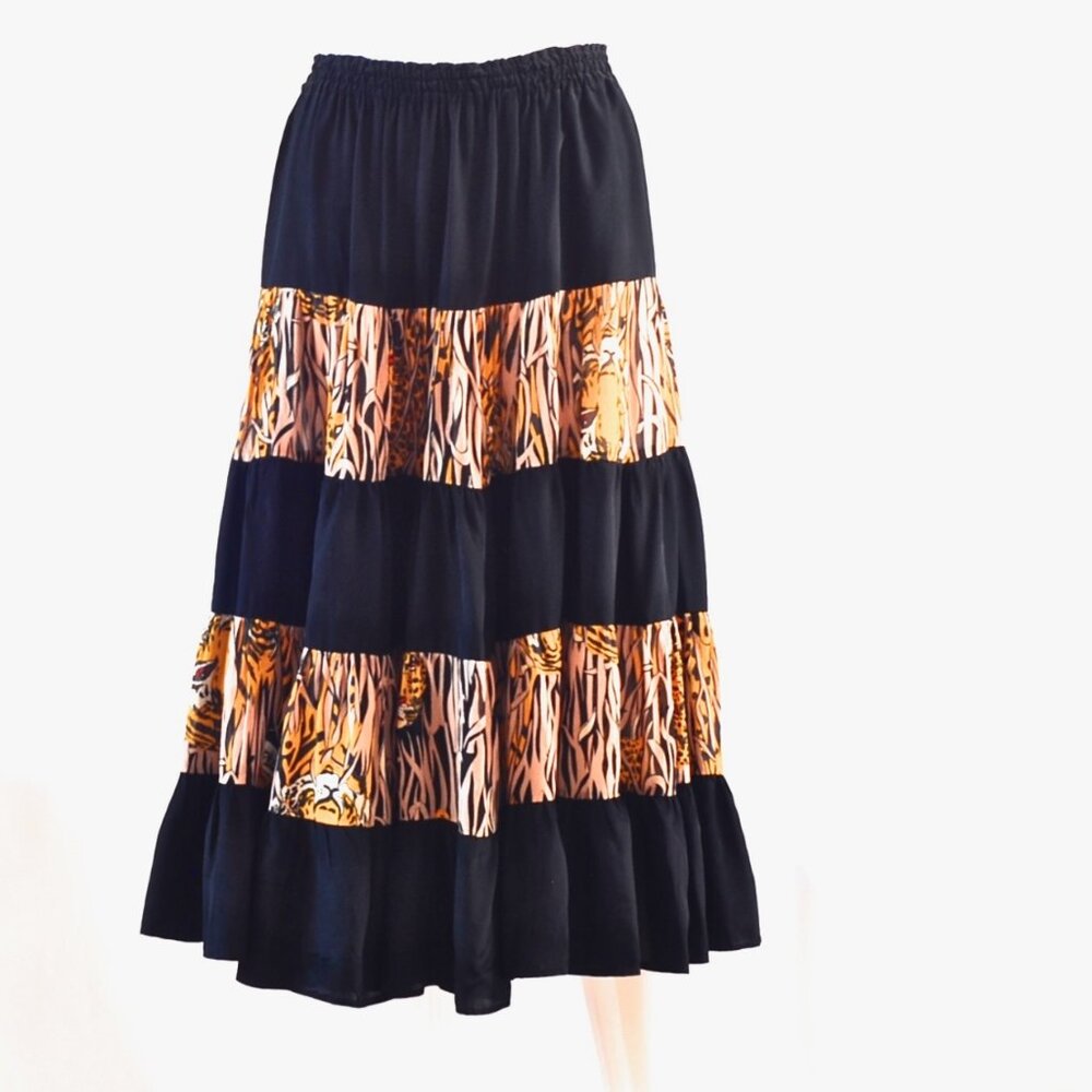 Ann Green 1970's Full Circle Skirt With Semi-Sheer Animal Print Layers